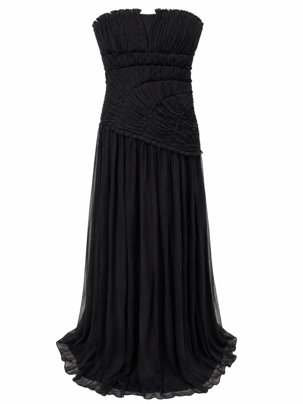 BCBGMaxAzria Strapless Black Ruched Chiffon Gown